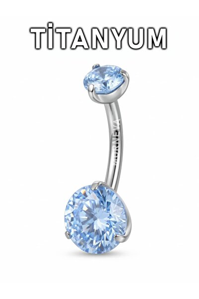 MORNEVA Titanyum Mavi Kristal Daire Taşlı Minimal Göbek Belly Piercingi