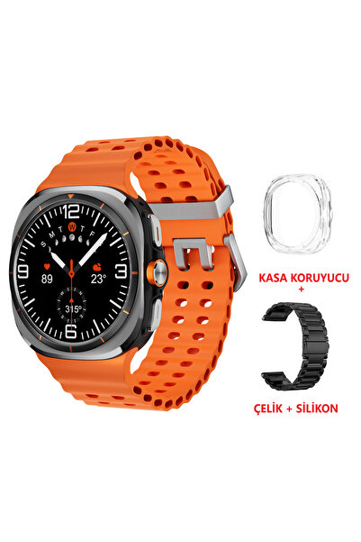 vwar vwarSk 7 Ultra Amoled 47 mm Çelik + Silikon Kordonlu kalobee Akıllı Saat