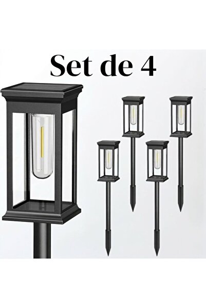 SmartElectro Set 4 Lămpi Solare de Grădină Tip Felinar Premium – Iluminat LED...