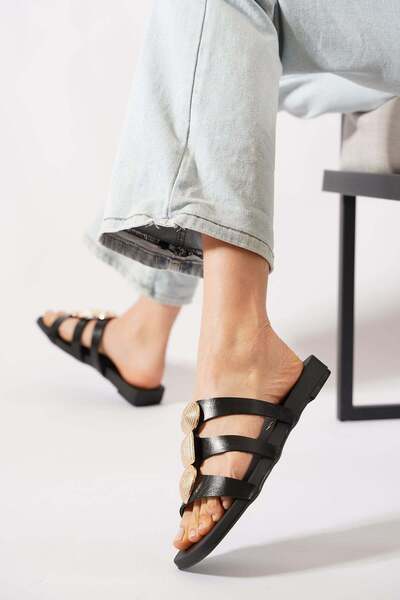 Moda Pie ريدت ثري بانكتشي بإبزيم نسائي شبشب أسود