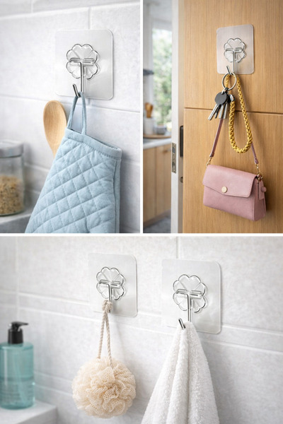 SYN AKSESUAR Şeffaf Kendinden Yapışkanlı Duvar Askısı – Delmeden Yapıştırmalı...