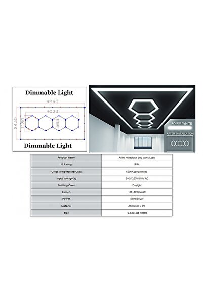 tuningset Sistem de iluminat de tavan hexagonal cu formă de fagure, 4,03 x 1,...