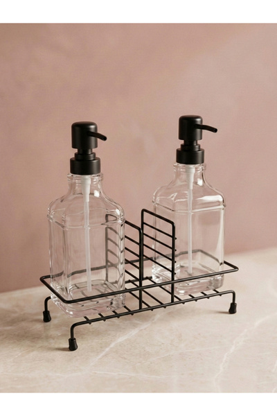 evina Dozator de săpun lichid, set de 2, cu suport, negru