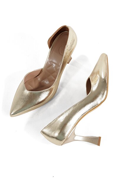 Modabuymus Χρυσό χρώμα, ανοιχτό στο πλάι, παπούτσια βραδινής τουαλέτας με τακ...