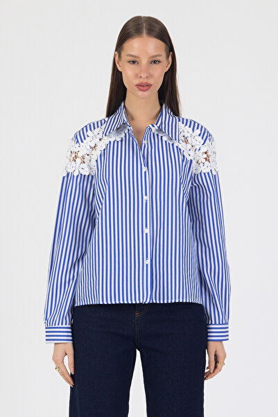 ABOUT US dantelă Cămașă scurtă cu croială relaxată și detalii # 34138