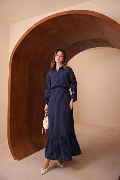 vikitekno طقم نسائي مكون من مخطط تنورة وبلوزة بجودة ممتازة قماش مودال مكون من...