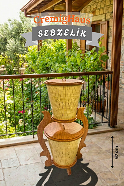 CremigHaus Ahşap Sebzelik Geleneksel Tasarım Stantlı Akça Desenli Patates Soğ...