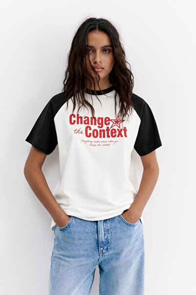 Pull & Bear Reglan kol grafik desenli t-shirt