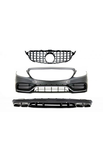 tuningset Bara Față cu Difuzor și Ornamente Argintii compatibil cu Mercedes C...
