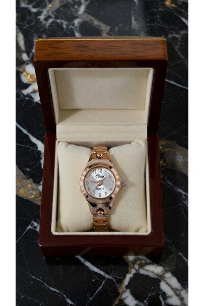 ahsenaksesuar2025 Rose Gold Color Motif Bracelet Quartz Women's Wristwatch