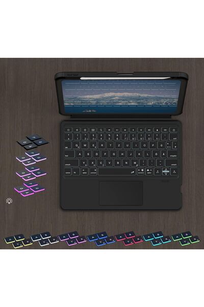OEM Roofei Qwertz Husă cu tastatură Bluetooth pentru iPad generația a 10-a, cu suport rabatabil