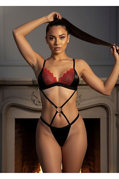 Liyena Rouge Siyah Kırmızı Sütyen Takım - 6585