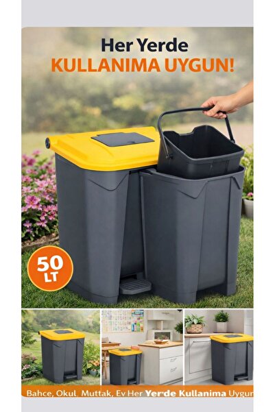 figanlar ambalaj 5 adet Pedallı Çöp Kovası 50 LT İç Kovalı Büyük Boy Plastik ...