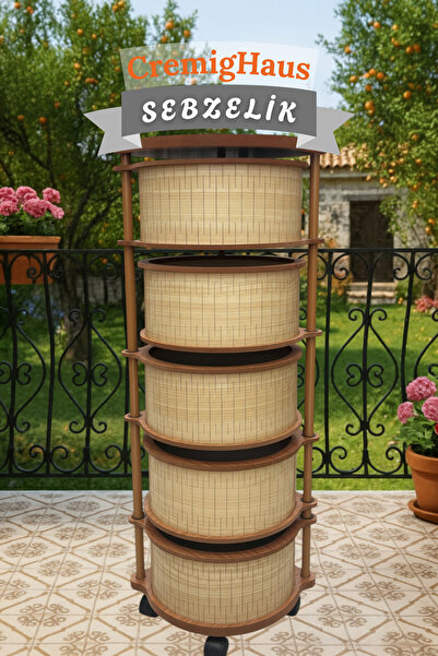 CremigHaus Ahşap Sebzelik Geleneksel Tasarım Yuvarlak Akça Desenli 5 x 5 kg K...