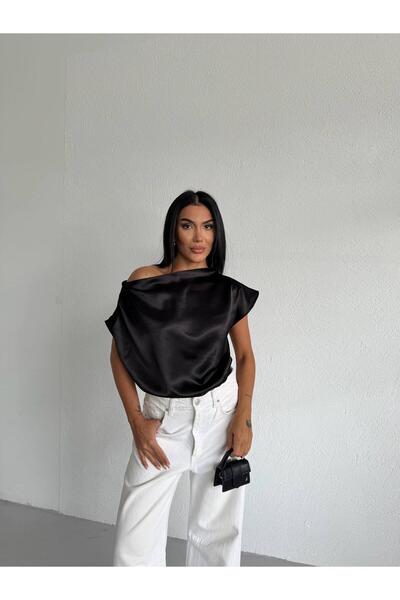 Tumtum Wear Satin Boat Neck Draped Blouse