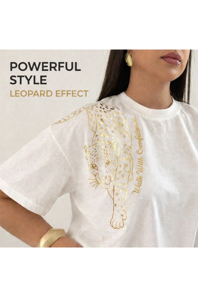 MARKATEM Tricou de vară pentru femei, alb, cu imprimeu cu leopard tricou cu f...
