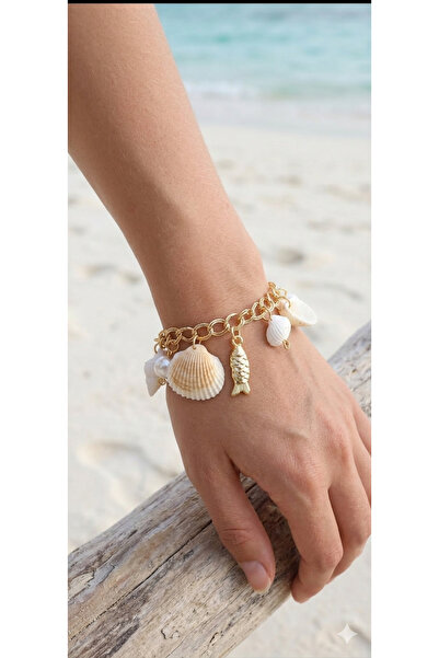 TUTU DESİGN Natural and Gold-Tone Charm Bracelet Shell Design Bracelet with G...