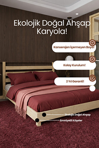RENAZZO Urban Model Masif Ahşap Karyola - Doğal Ahşap Minimalist Tasarım Karyola