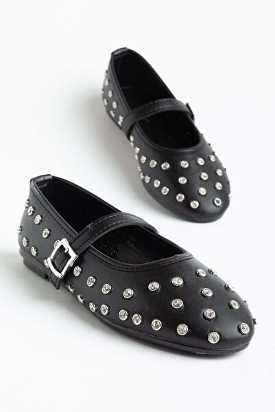 Dilimler Ayakkabı Model oval din piatră Bretli Trok balerini negru pentru femei