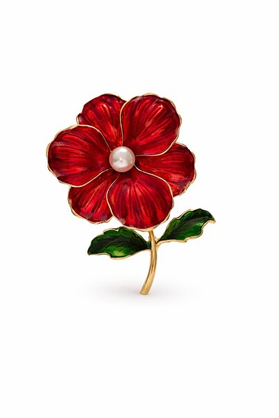 CHARMLUCKY KIRMIZI ÇİÇEK BROŞ