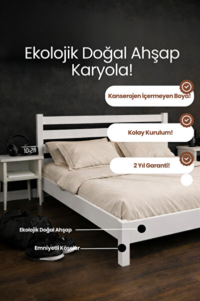 RENAZZO Urban Model Masif Ahşap Karyola - Doğal Ahşap Minimalist Tasarım Karyola