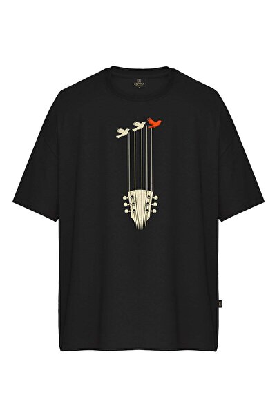 Espina Premium تي شيرت جيتار مطبوع كبير الحجم للجنسين