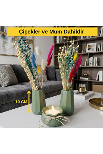 Nigistore Dekoratif Vazolu Mumlu Set ( 2 Vazo 1 Mum ) Hediyelik Oda Balkon Ta...