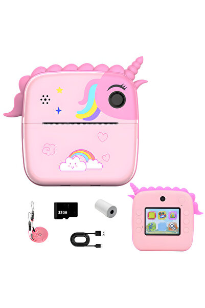 Nerele Aparat Foto Instant pentru Copii Unicorn, Dual Camera Selfie, Imprimar...