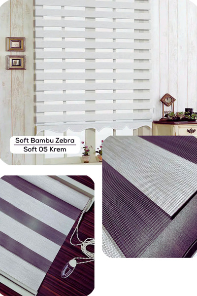 YS PERDE TASARIM Modern Soft Bambu Krem Zebra Stor Perde , Alüminyum Kasalı Y...
