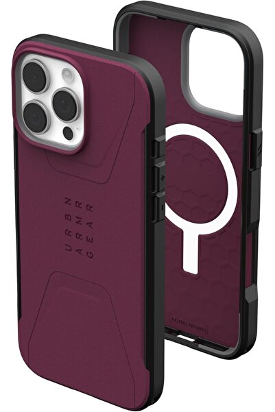 UAG هاتف آيفون 15 برو ماكس مدني مزود بغطاء ماج سيف بلون بوردو