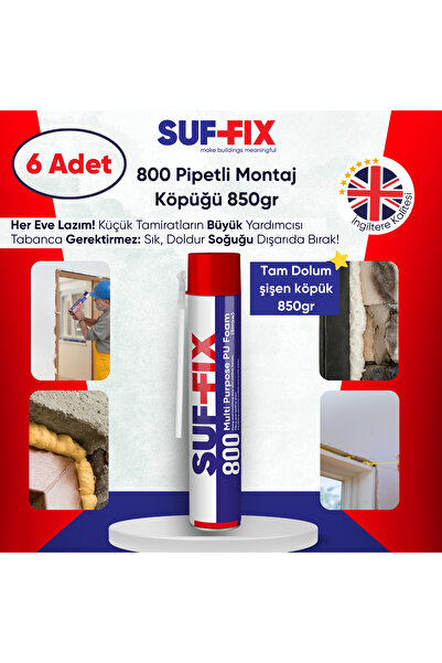 Suf-Fix 800 Pipetli Montaj Köpüğü 750ml 6 Adet – Profesyonel Dolgu Köpüğü