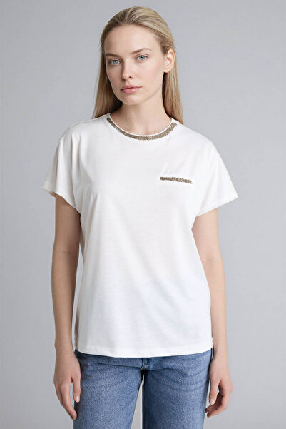 DeFacto Basic Ecru Women's T-Shirt K7701Az/Er105