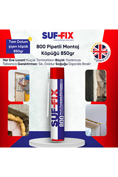 Suf-Fix 800 Pipetli Montaj Köpüğü 750ml – Kapı Pencere Dolgu Isı Yalıtım Köpüğü