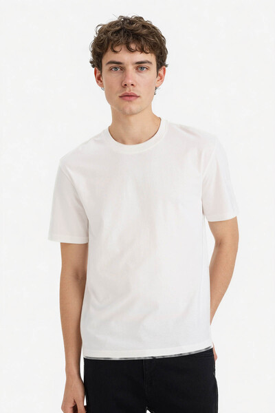 DeFacto Basic Off-White Men's T-Shirt V7699Az/Wt32
