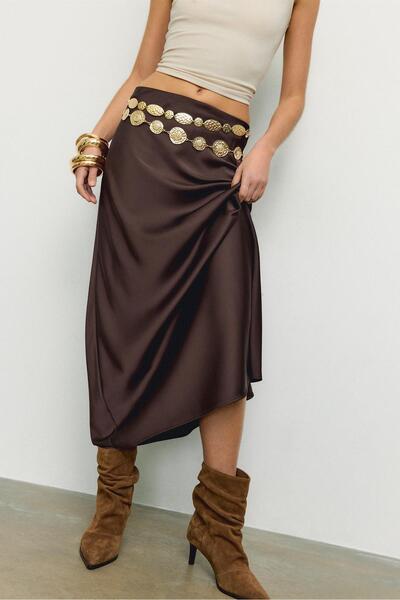 Stradivarius Satin midi skirt
