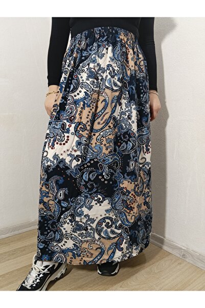 hoaryage Beli Lastikli Canlı Renkli Desenli Viskon Basma Kumaş Maxi Boy Etek,...