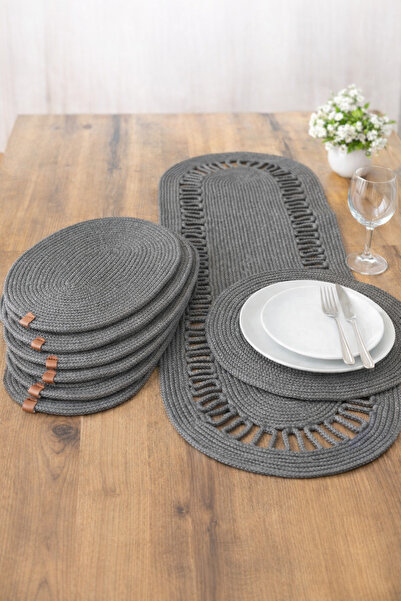 Pamuk 6 Kişilik Örgü Amerikan Servis ve Runner Seti – Bohem Modern Masa Dekor...