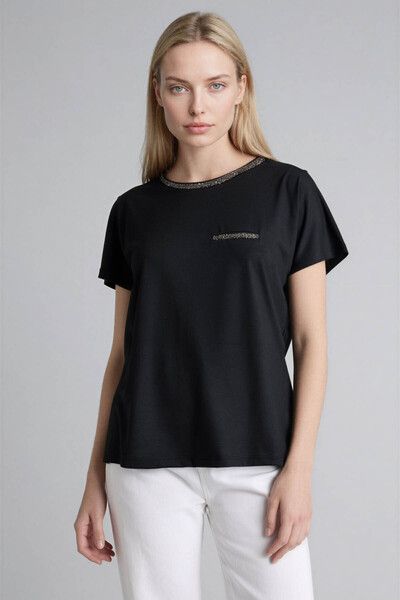DeFacto okrugla kragna crne žene T-shirt K7701AZ / BK81