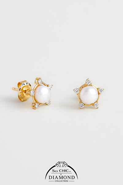 So CHIC... Diamond Collection 14 K Sarı Altın 0,11 Karat Pırlanta Doğal İnci ...