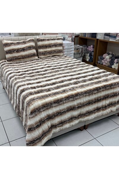 Çapa Home Rabbit Çift Renkli Tavşan Tüyü Comforter Yatak Örtüsü Çift Kişilik Bej