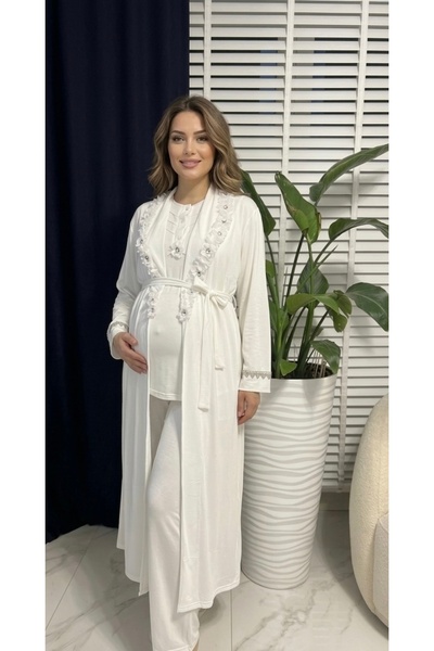 By Serpil Şener طقم روب وبيجامة للحوامل مكون من مرصّع بالأحجار قطع مع تفاصيل ...