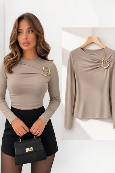 peri tower New Product Women's Light Mink t Buckled Sandy Long Sleeve Blouse ...