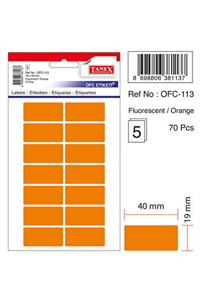 Tanex Etichete autoadezive color, 19 x 40 mm, 70 buc/set, - orange fluorescent