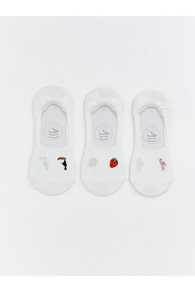 LC Waikiki Nevavm Women's Ballerina Socks with Embroidered Heel, 3-Piece Set
