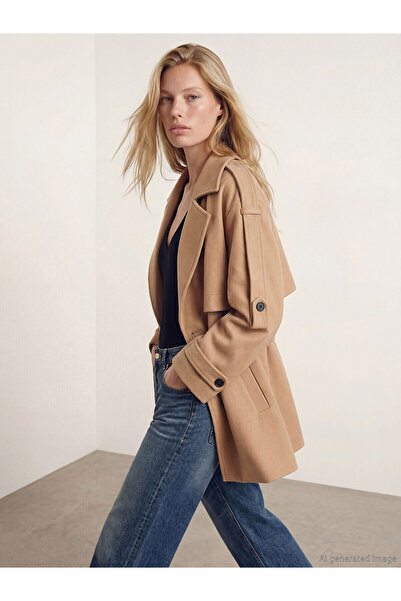 LC Waikiki Peak New Season Double-Breasted Collar Oversize Women's Cashmere Coat