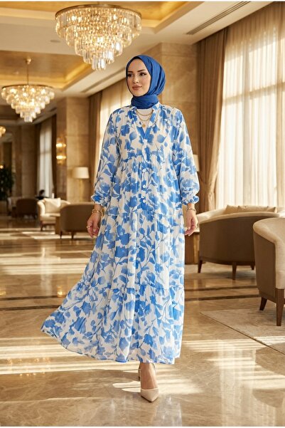 Kirazca Butik Γυναικείο μακρύ καλοκαιρινό φόρεμα χιτζάμπ Με φλοράλ μοτίβο στρ...