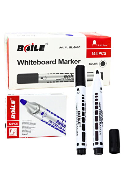LEAN Set de markere negre pentru tablДѓ, И™tergДѓtoare uscate, 12 buc.