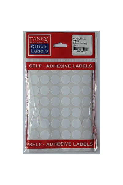 Tanex Etichete autoadezive albe, D16 mm, 480 buc/set,