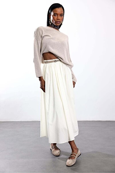 5in1Canpolat Beige Crew Neck Transitional Knitwear 251007