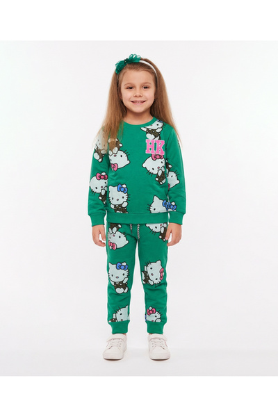 levanapajamas Children's winter pajamas, green with Hello Kitty print